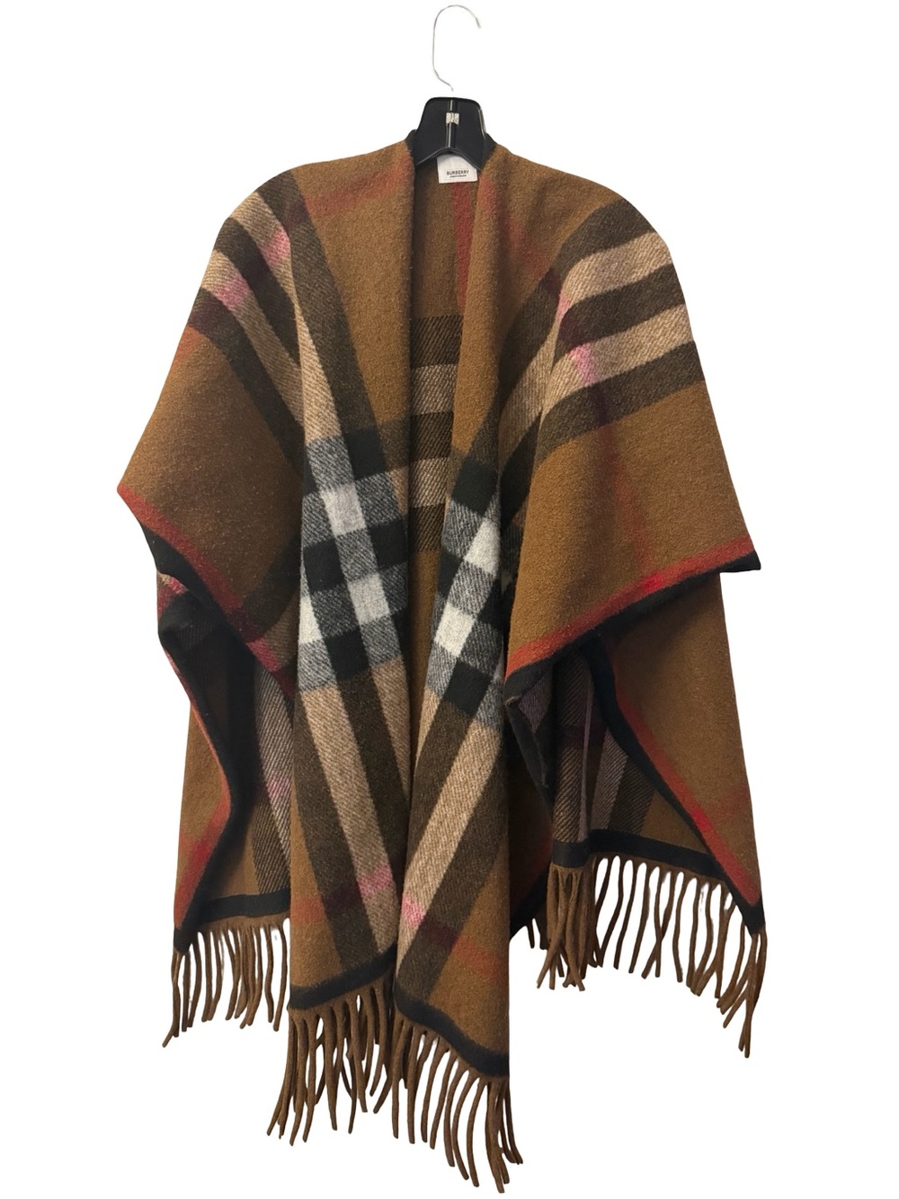 Burberry Brown Fringe Wool Wrap Shawl Cape One Size
